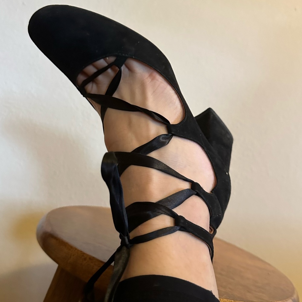 ZARA - Ballerina (or witch) tied up block heels
